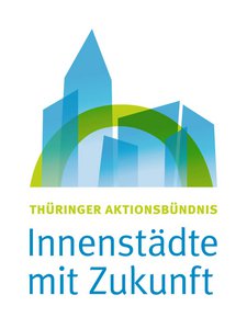 Logo Aktionsbündnis hochformat -  blaue Skyline mit grünem Bogen darüber