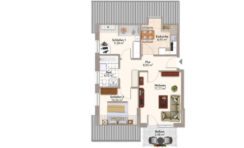 Wohnen im Dachgeschoss mit Balkon (ME22)
