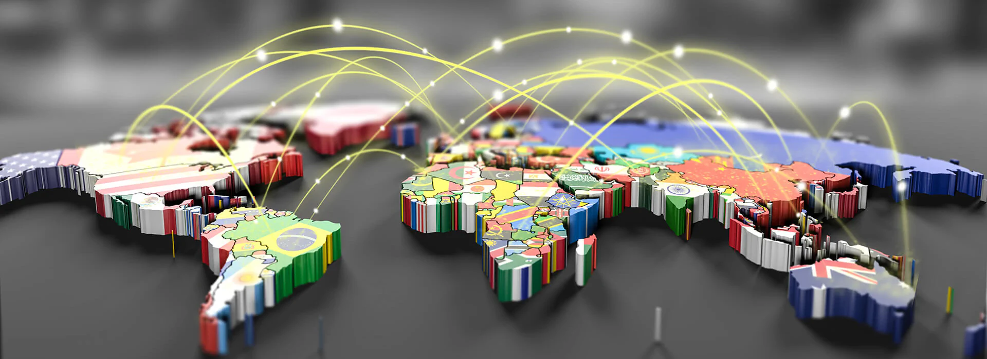 Unternehmensreisen | Bild: CarlosAndreSantos / istockphoto.com Bildbeschreibung / description: Welt mit Flaggen vernetzt