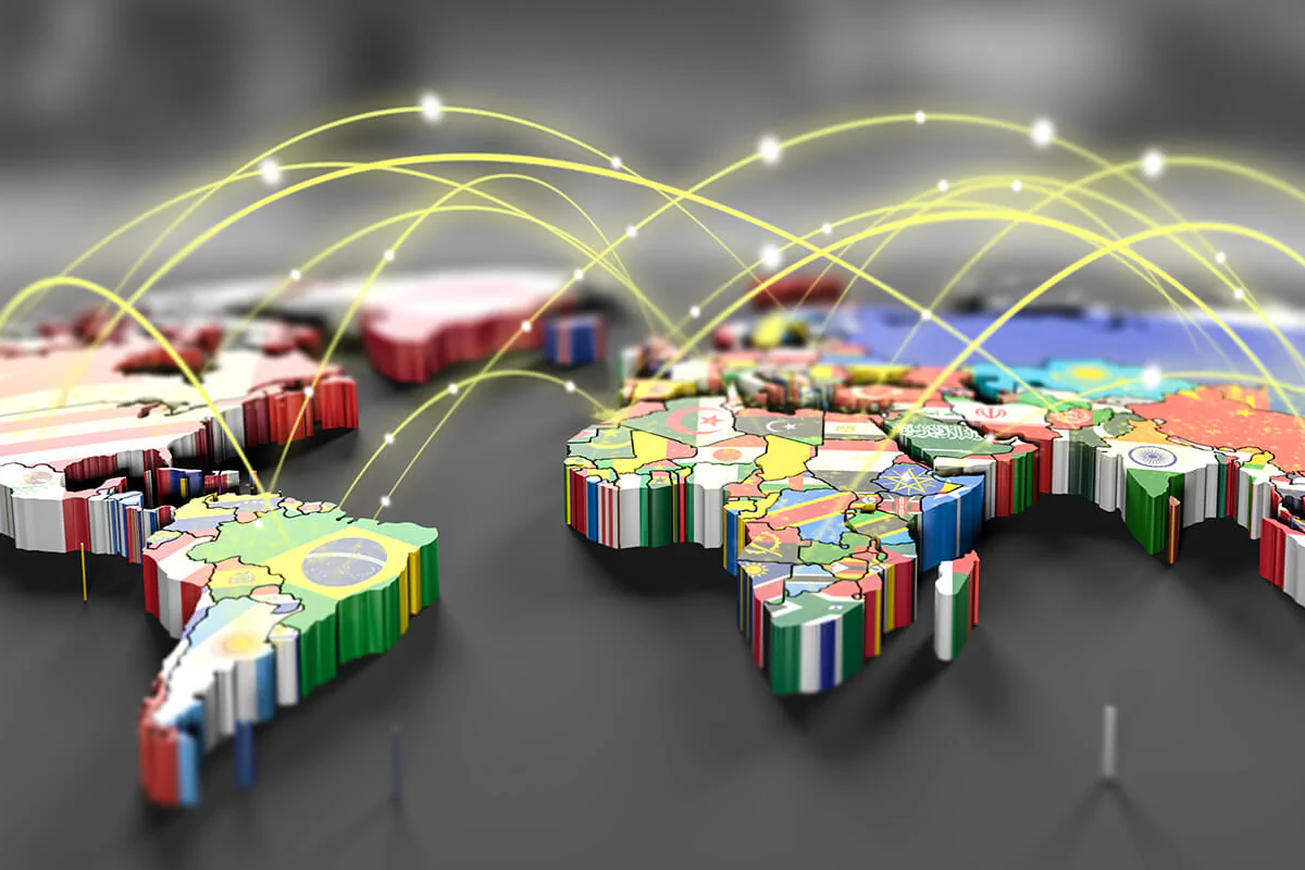 Unternehmensreisen | Bild: CarlosAndreSantos / istockphoto.com Bildbeschreibung / description: Welt mit Flaggen vernetzt