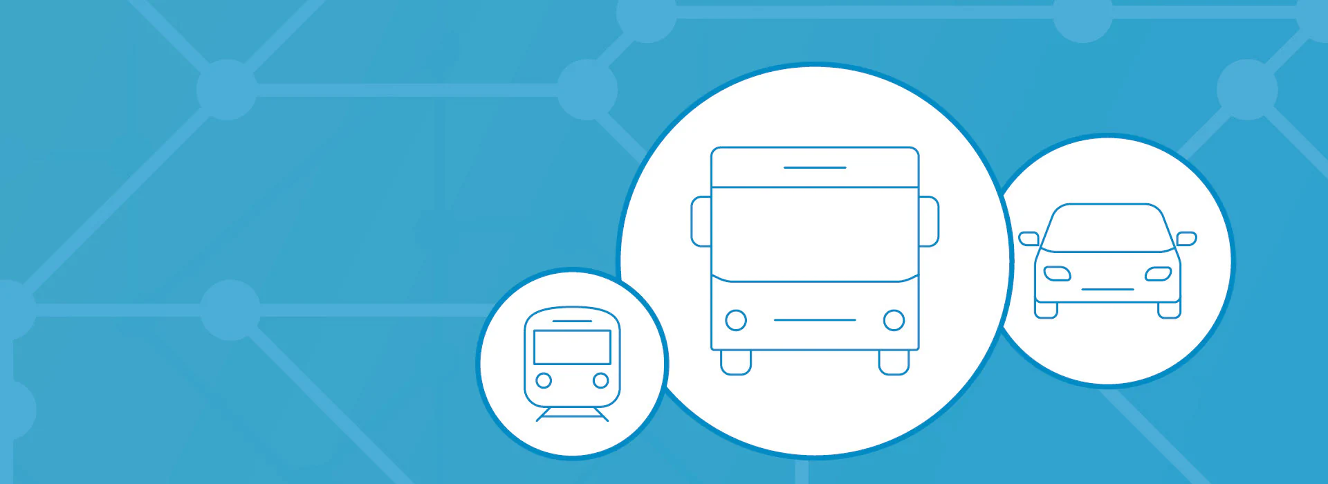 Image description: Three icons of bus, train, and car on a blue background. Text: A project commissioned by the Thuringian Ministry for Digital and Infrastructure is embedded.